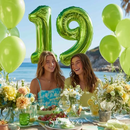 Image of 40 Inch Green Number 19 Balloon Lime Big Large Helium Number 0-9 | Giant Digital 19th Foil Mylar Party Balloon for Birthday Party Anniversary Graduation Decorations