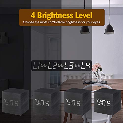image for Vech Wooden Digital Alarm Clock, Mini Modern Cube Desk Alarm Clock Dis