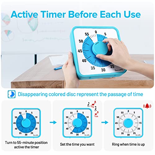 Secura Home 60-Minute Visual Timer, 7.5 Inch Oversize Countdown Timer Clock for Kids and Adults, Durable Mechanical Time Management Tool with Magnetic Backing （Sky Blue） by Secura home - Image 3