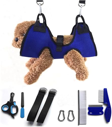 kinla Arnés de hamaca para aseo de gatos, bolsa de retención para aseo de mascotas con cortaúñas para gatos, lima de uñas y peines para pulgas de