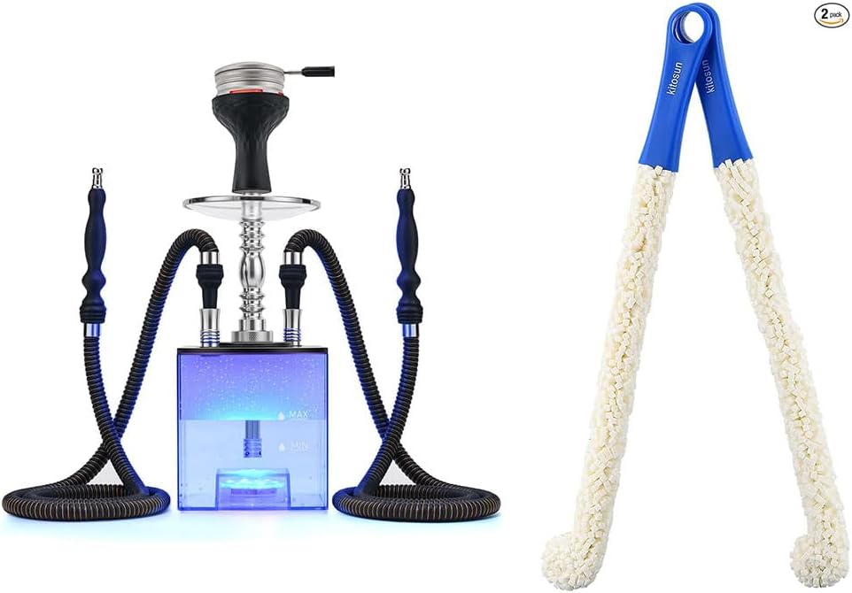 Hookah Set with Everything - Kitosun Updated Cube Modern Shisha Easy Cleaning Easy Inhale, 16.7" Bendable Long Foam Brush Cleaning Tools for Hookahs Vases