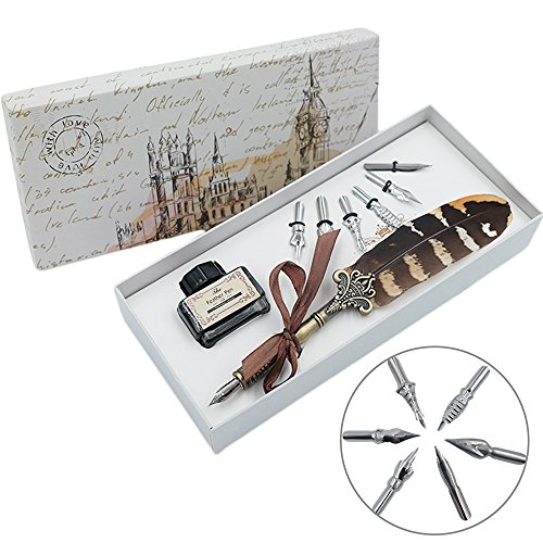 Quill Pen And Ink Set Feather Pen With Ink And 6Pcs Nibs Calligraphy Pens For Beginners For Lettering,Drawing, Journaling, Signing, Invitation Ho-Q-300 #TOP5