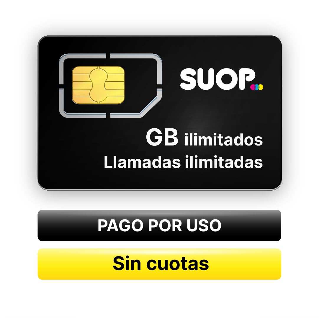 Tarjeta SIM prepago con Datos ilimitados y Llamadas. Sin cuotas. Pago por Uso sin Cuenta bancaria. Válida para móvil, Alarma, smartwatch, cámara de vigilancia...