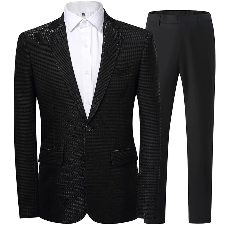 Men's Classic Formal Tuxedo Suit 2 Piece Set Pants for Wedding Party Prom Business Casual Wear(Black,X-Large)