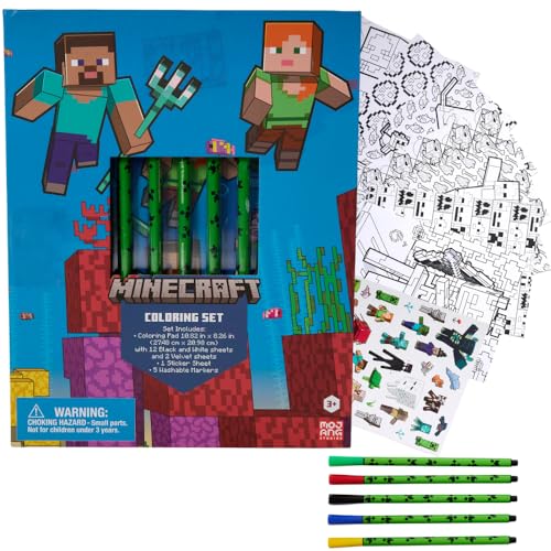 Minecraft Coloring Book for Adults and Kids Black & White Sheets Velvet Coloring Pages Stickers Washable Markers