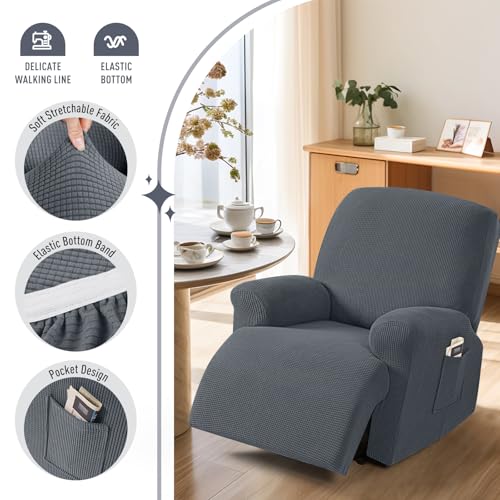 TAOCOCO Recliner Cover 4-Pieces, Recliner Stretch Sofa Slipcover, Recliner Cover 1 Seat, Couch Protector Soft, Furniture Protector Covers with Elastic,Chair Covers Jacquard Pattern (Grey) - Image 4