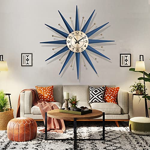 Haowanjp Mid Century Wall Clock Large Silent Metal Starburst Wall Clocks For Living Room Decor 20 Inch #TOP1