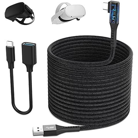 6amLifestyle Oculus Link Cable 5 Gb/s, USB C to Type A USB 3.1 with USB C Adapter for VR Glasses, MacBook Pro, Galaxy S10+, Huawei P40 Pro P50 I 5 Metres Long Nylon Braided - Black Cover