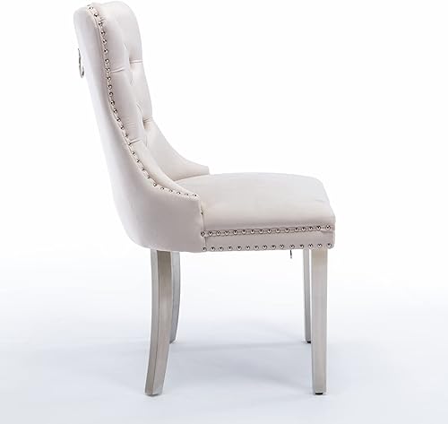 Miniatura 8 de LZ LEISURE ZONE Juego de 2 sillas de comedor de terciopelo, sillas decorativas tapizadas con patas de metal plateado, ribete de cabeza de clavo,