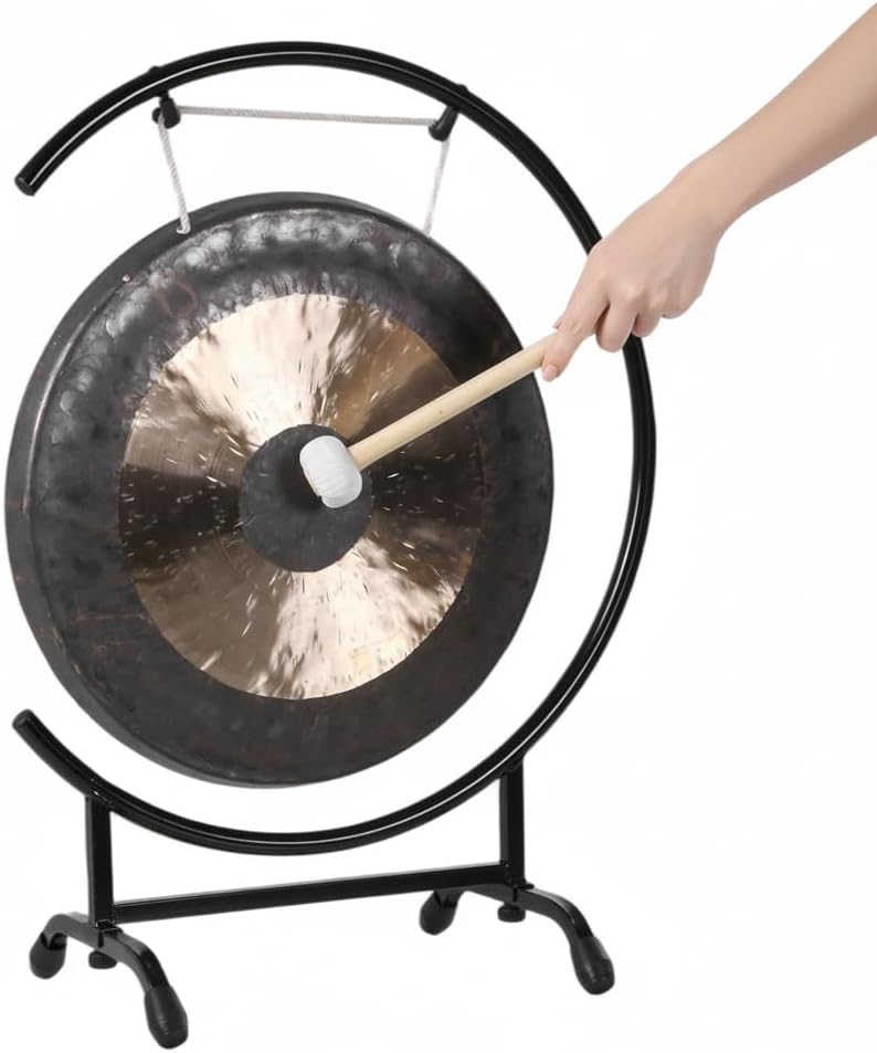 18in Metal Gong Stand with Mallet Mini Gong at The Seaside C-Stand Sound Healing Gongs for Therapys Yoga Various Small Spaces
