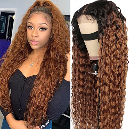 haha Honey Blonde Ombre Lace Front Wig Human Hair Curly lace