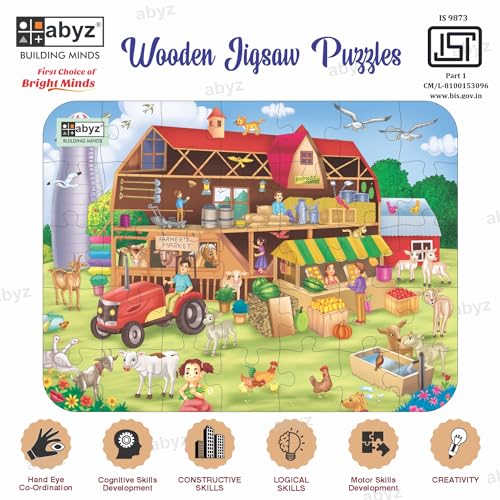 Image of ABYZ Wooden Jigsaw Puzzle - BARN Playset for Fun Educational & Little Explorers, 35-Pieces Fun Games with Multicolor | Birthday Gift for (4-6 Years) Age Kids.