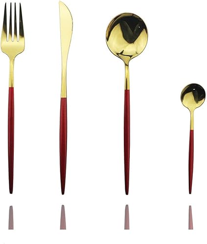 JASHII Juego de cubiertos dorados de 4 piezas de acero inoxidable 304 para el hogar, juego de cubiertos de cocina con espejo, cuchillo pulido,