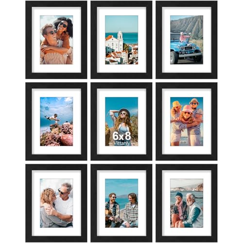 Vittanly 6x8 Picture Frames Set of 9, Shatter Resistant Plexiglass,