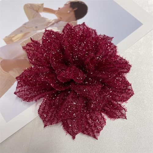 Image of Dainty Mesh fabric Flower Large Big Brooches Lapel Pins Vintage Silk Flowers Brooch Pin for Women Wedding Party Dance Banquet Dress Suit Ceremony Clothes Accessories Jewelry Gifts 130mm