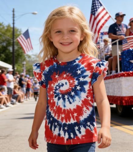 Image of Tkria Girls 4th of July Tank Tops Red White and Blue Shirt Toddler Girl American Flag Patriotic Outfit 2-7 Years