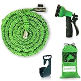 Expandable Garden Hose - 50 ft. Retractable, Lightweight & Flexible - 8 Pattern Function Watering Nozzle Gardening Spray Included - Enhanced Brass Fitting Connectors - Free Hanger & Storage Holder