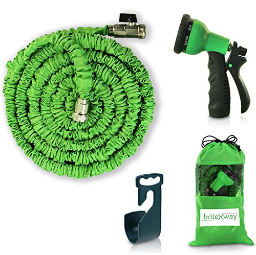 Expandable Garden Hose - 50 ft. Retractable, Lightweight & Flexible - 8 Pattern Function Watering Nozzle Gardening Spray Included - Enhanced Brass Fitting Connectors - Free Hanger & Storage Holder