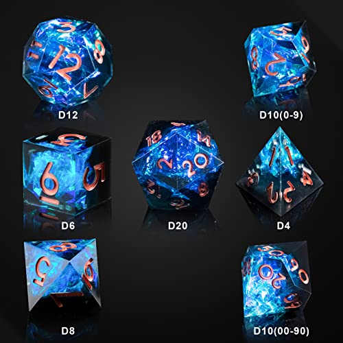 Cttasty Dnd Dice Set Resin Sharp Edge Dice Set Handmade 7Pcs Polyhedral Dice Set Dnd Rpg Mtg Role Playing Game Dice Set D&D Dice With Gift Case For Dnd Dungeons And Dragon (Blue-Black) #TOP2