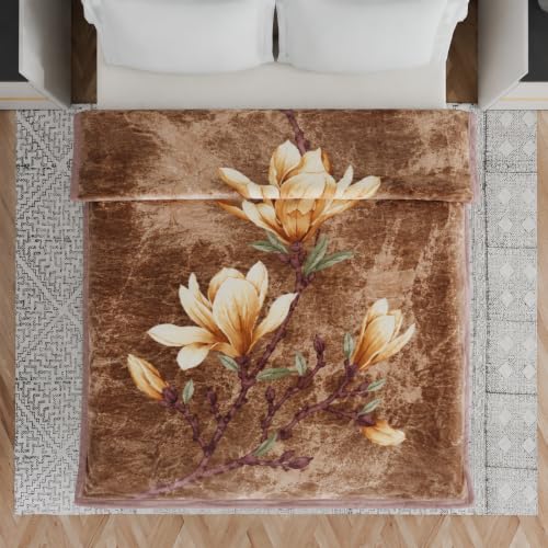 Image of Signature Special Limited Edition Super Soft Double Layered Blanket - 1100 GSM Winter Luxury - Reversible, Ultra Warm & Plush - King & Single Bed (Golden Magnolia, Double)