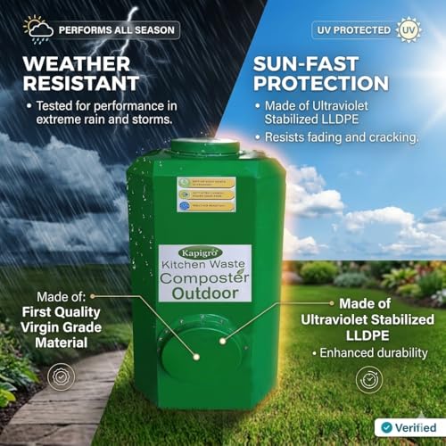 Image of Kitchen Waste Composter, 65 litres Outdoor Bin with Compost Booster, Green