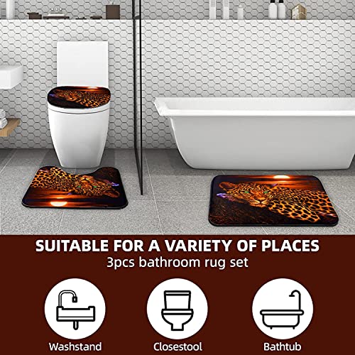 Leopard Cheetah 4Pcs Shower Curtain Set - Waterproof African Bathroom Decor Accessories (1 Animal Print Curtain & 3 Rugs) - Easy Install W/12 Grommets & Hooks, Non-Skid, Safe #TOP2