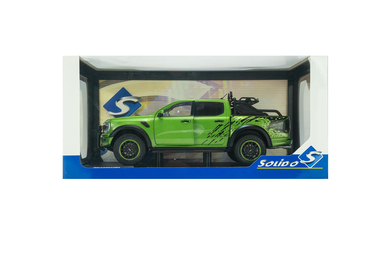 Solido Ford Ranger Raptor 1:18 Grün | Detailgetreues Diecast Modellauto,Pick-up mit Offroad-Optik, Metallkarosserie und kraftvoller Linienführung, für Sammler