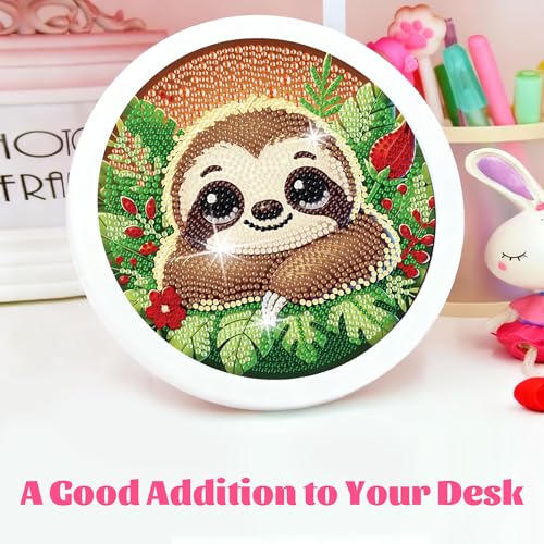 Gemozaic Sloth Diamond Art Kits for Kids with Round Frame, Animals Kids Diamond Art Painting Kit for Ages 6-8-12, DIY Gem Painting Craft for Girls, Boys, Gift Home Wall Decor (8x8inch) — view 6