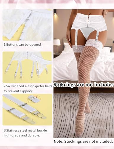 Image of ohyeah Plus Size High Waist Garter Belt Set Lace Mesh Suspender Belt with 6 Vintage Metal Clip for Stockings