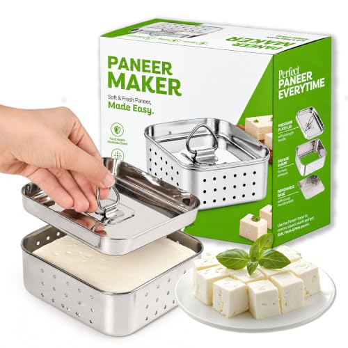 Image of JD Fresh Medium Stainless Steel Paneer Maker /Square Paneer Maker Mould Press with Lid /Quick Way Paneer Maker /Paneer Press Mould Use for Sprout, Tofu, Cheese and Paneer Maker (Square)