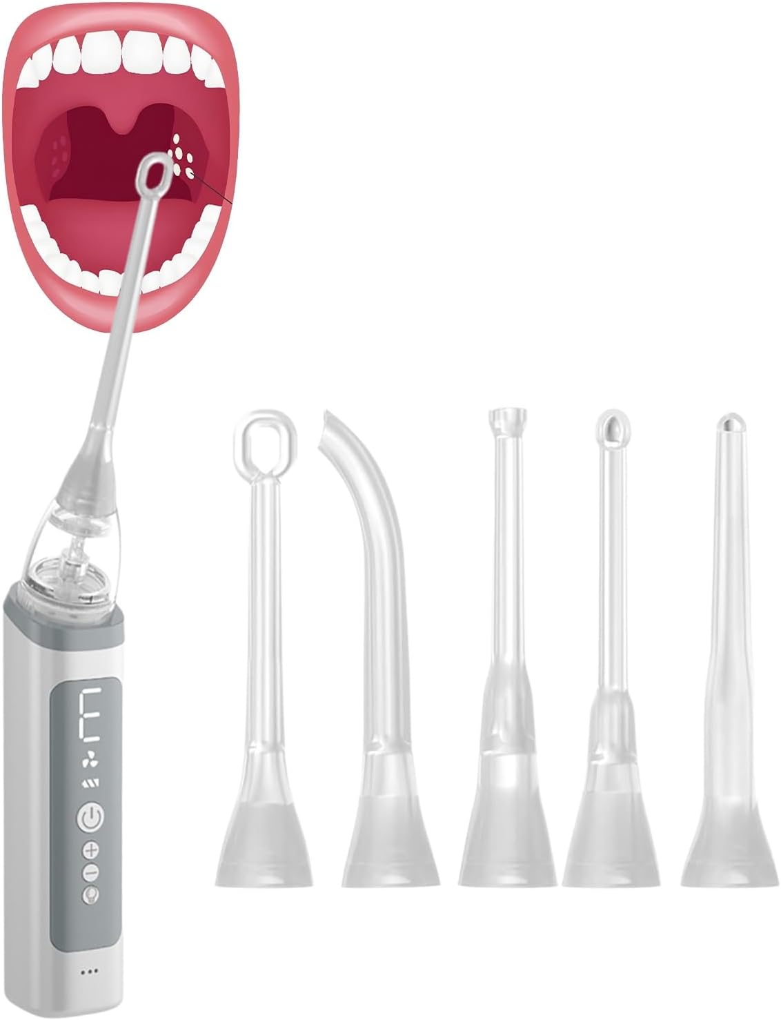 Rechargeable Tonsil Stone Removal Kit 3-Level Adjustable Suction with 5 Silicone Nozzles to Eliminate Bad Breath(009)