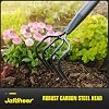 Jardineer 4-Tine Cultivator Rake with Auxiliary Handle, Garden Cultivator Long Handle, Hand Tiller Tool for Gardening Digging Loosening Weeding