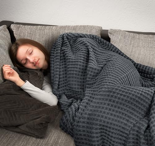 Utopia Bedding 100% Baumwolle Waffeldecke Kuschedecke 300 GSM (Anthrazit - 228 x 182 cm) weiche leichte, atmungsaktive tagesdecke, Sofa & Couch überwurf für alle Jahreszeiten