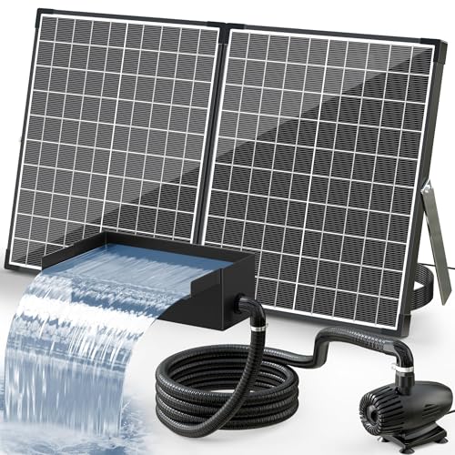 POPOSOAP Solar Pond Waterfall Spillway Kit, 55W Folding Solar Panel