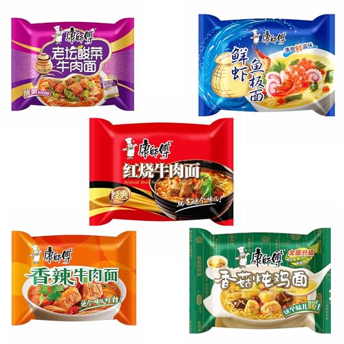 YIJIA Variedad de sabores Instant Noodle Tallarines - Ramen Fideos Instantáneos - Sabor paquetes mezclados A Pack 5