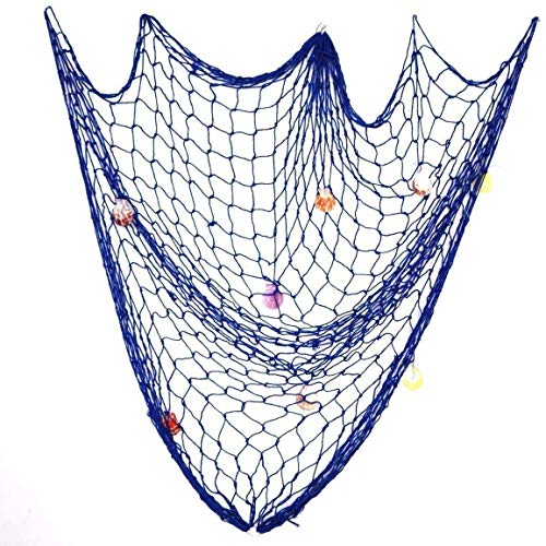 ACONDE 79 x 59 inches Decorative Fish Netting with Sea Shells, for Home Decorationâ€“Blue