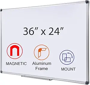 36 x 24 inch Magnetic Dry Erase Board, DexBoard Mall-Mounted Aluminum Frame White Board with Pen Tray, Dry Erase Marker Whiteboard for Office, School and Home Usage
