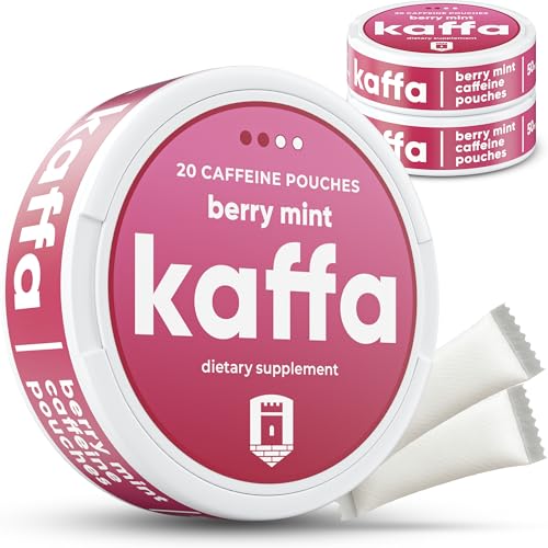 Image of Kaffa Energy Pouches - 50mg Caffeine Pouches - Vitamin B6 & B12-20 Nicotine Free Pouches Per Can - 3 Pack (Berry Mint)