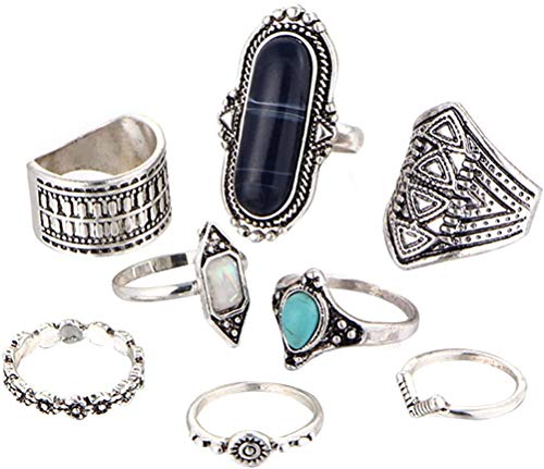 LEXPON 9 PCS/Set Women Knuckle Ring Set Bohemian Midi Ring Women Jewelry Gifts, Color A
