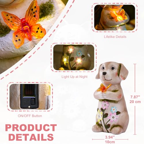 Goodeco Hund mit Schmetterling Solar Deko Figur - Gartenfiguren & Balkonschmuck für Terrasse, Rasen & Außenbereich | Geschenkideen für Frauen, Mutter & Oma | Wetterfeste Gartendekoration in Braun