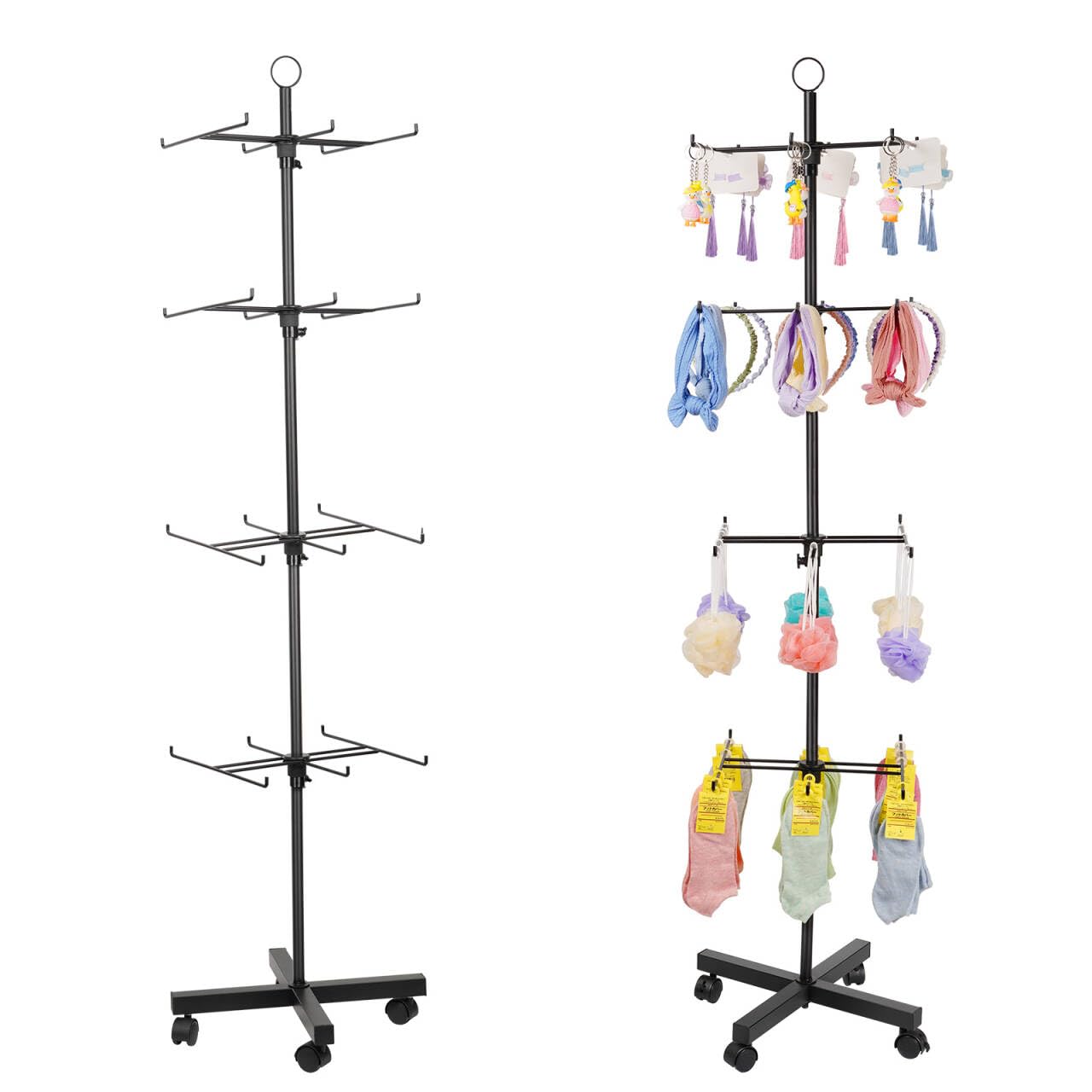 Whchiy Black Retail Display Stand Rotating Display Rack 4 Tier Spinning Display Stand For Craft Shows, Jewelry, Keychain, Earring Adjustable Height Retail Display Racks (Black)