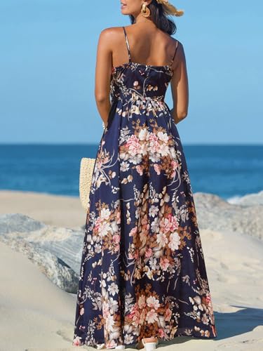 Image of CUPSHE Women's Summer Dresses Casual Spring V Neck Sleeveless Floral Beach Vacation Long Spaghetti Strap Flowy Maxi Dress