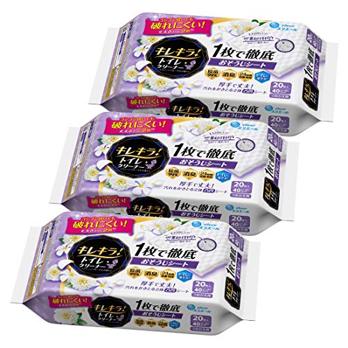 【Amazon.co.jp 限定】エリエール キレキラ ! トイレクリーナー つめかえ用 クリーンフローラルの香り 60枚(20枚×3個) 1枚で徹底おそうじシート 【まとめ買い】