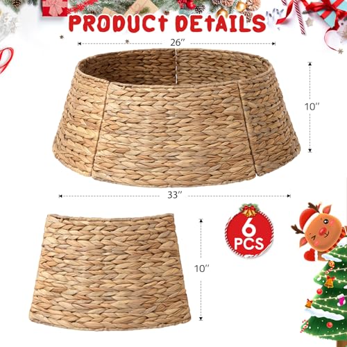 6-Piece Rattan Christmas Tree Collar - 33" Rustic Farmhouse Tree Skirt- Xmas Tree Base Cover for Christmas Decoration- Woven Holiday Tree Ring Accessory for Home, Living Room (Natural, 33 in) by Yonsya - Image 6