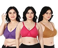 FUNAHME Cotton Everyday T-Shirt Push-Up Bra For Women's Non Padded, Wirefree, Full-Coverage, Heavy Breast Bra (Multicolored Pack Of 3) (C, Purple, 38)