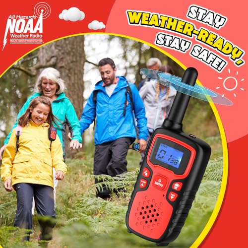 Image of Walkie Talkies for Kids Rechargeable Long Range,Xmas Birthday Gift for 4 5 6 7 8 9 Year Old Boys Girls,Hiking Gear Camping Games Cool Toys with NOAA,SOS Siren,Lamp,Lanyards,Easy to Use,2 Pack