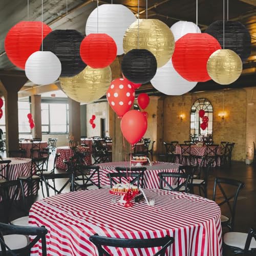 Image of Black Red White Paper Lanterns Decorative 12pcs Party Hanging Decorations for Party Bridal Shower Wedding Baby Shower Graduation Anniversary Room Decor