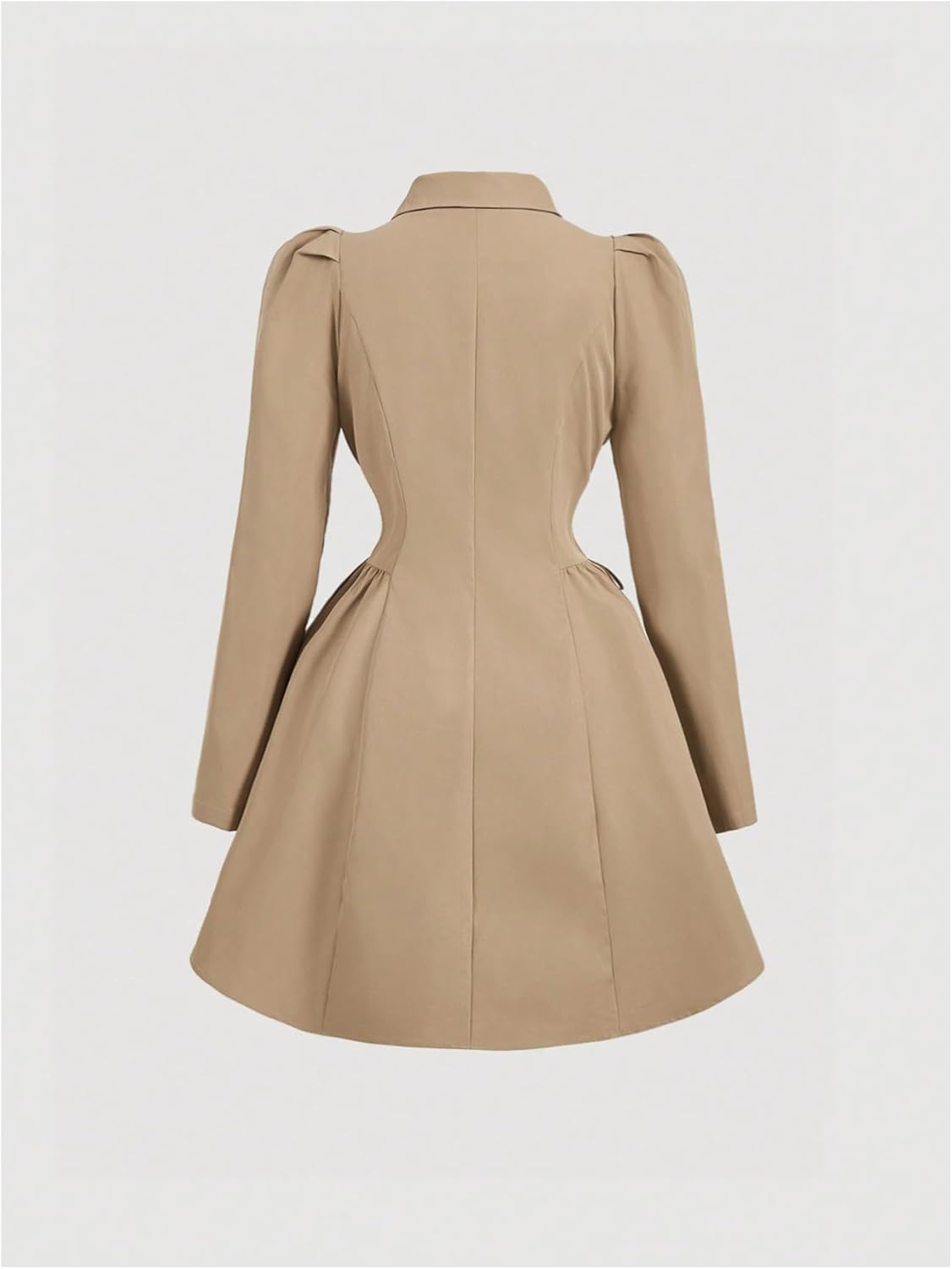 SOLY HUX Women's Trench Coat Lapel Double Breasted Puff Long Sleeve A Line Jacket Outerwear