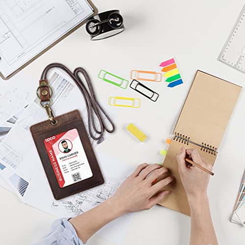Porte-badge vertical cuir protégeant vos cartes d'accès avec cordon - 7