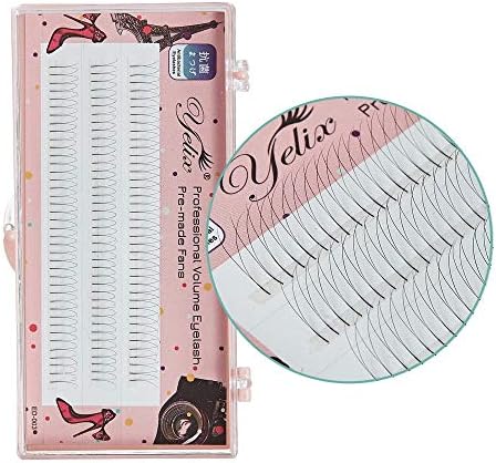 2D Russian Volume Eyelash Extensions Clustered Lash Pre-made Long Stem Fans Individual Mink Eyelash D Curl 0.07mm Thickness by Yelix (12mm Length)